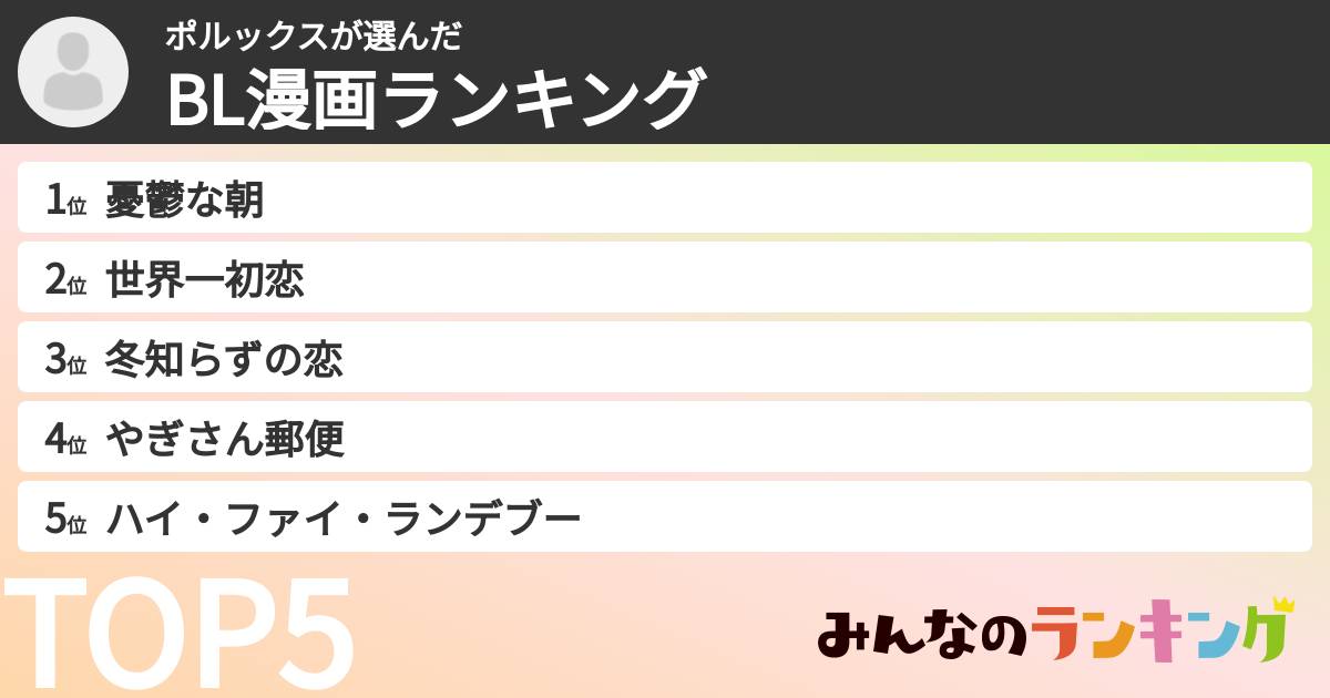 ポルックスさんの「BL漫画ランキング」