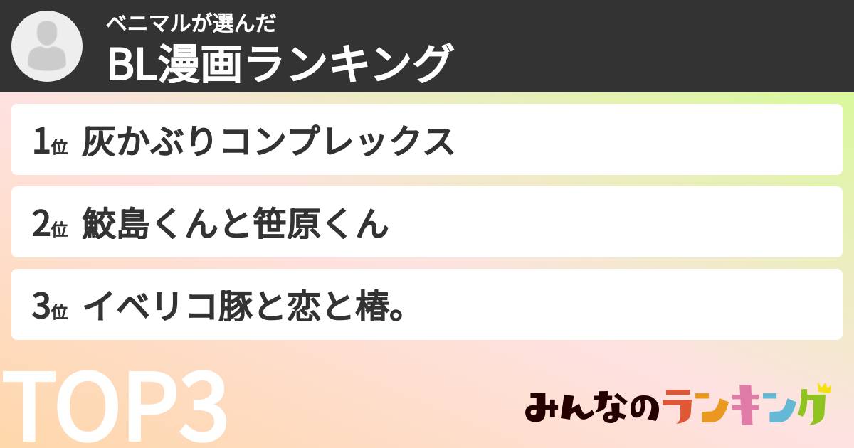 ベニマルさんの「BL漫画ランキング」