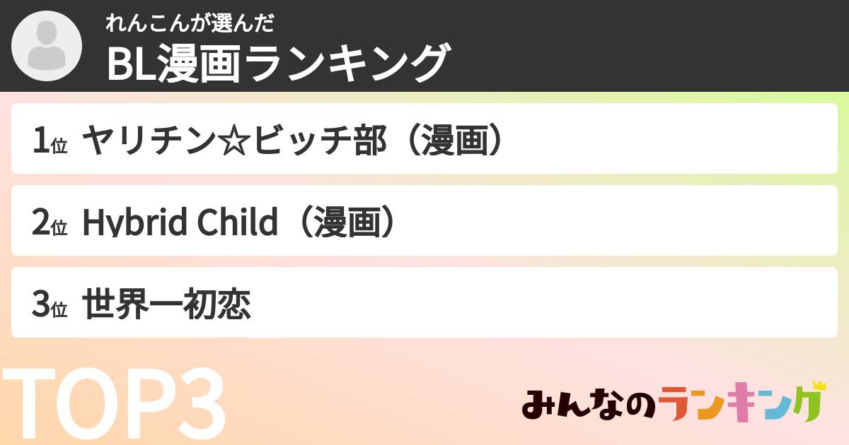 れんこんさんの「BL漫画ランキング」