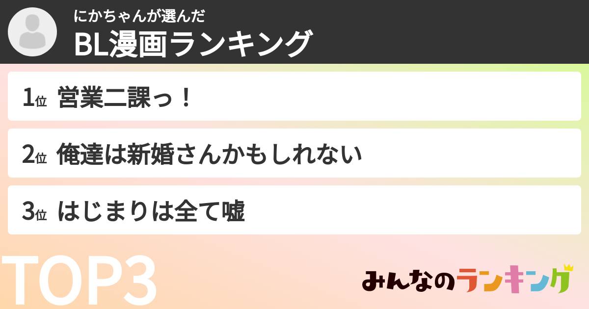 にかちゃんさんの「BL漫画ランキング」