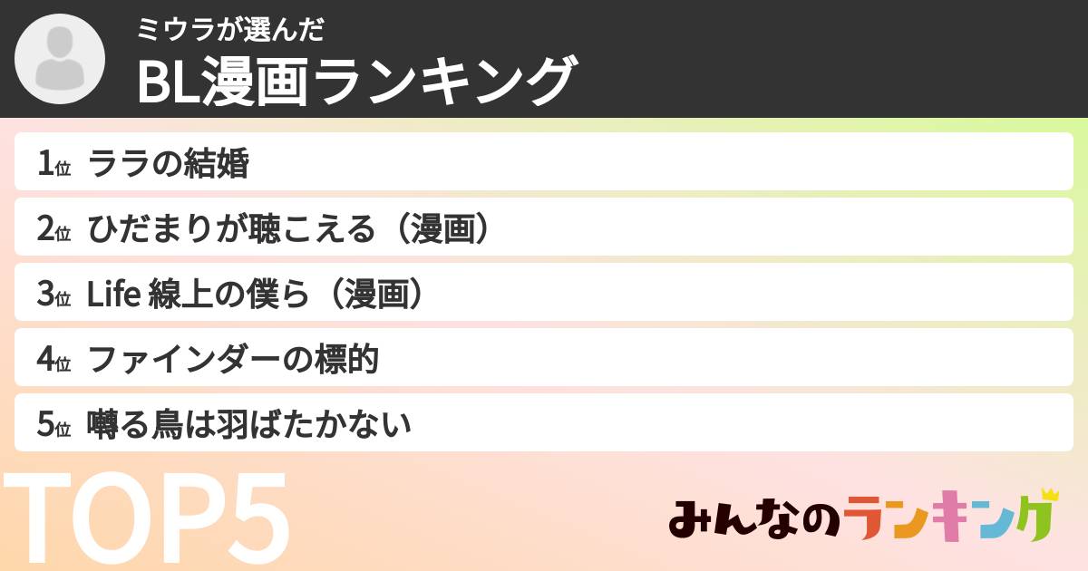 ミウラさんの「BL漫画ランキング」