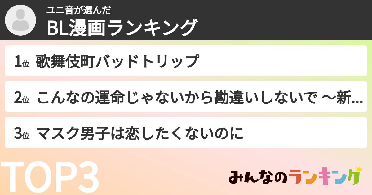 ユニ音さんの「BL漫画ランキング」