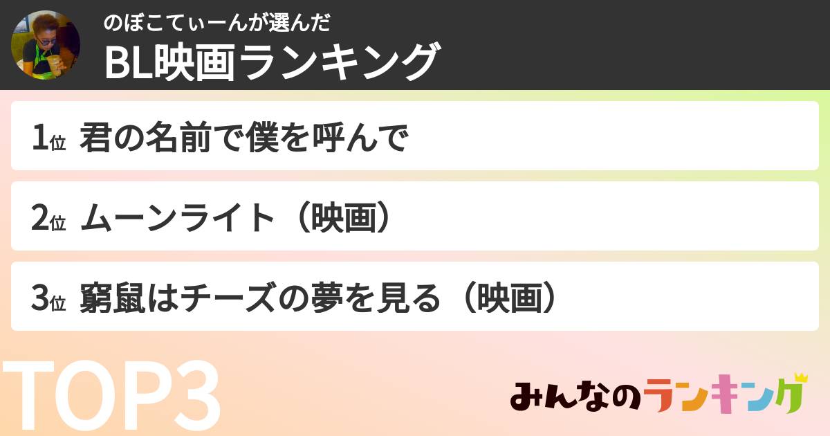 のぼこてぃーんさんの「BL映画ランキング」
