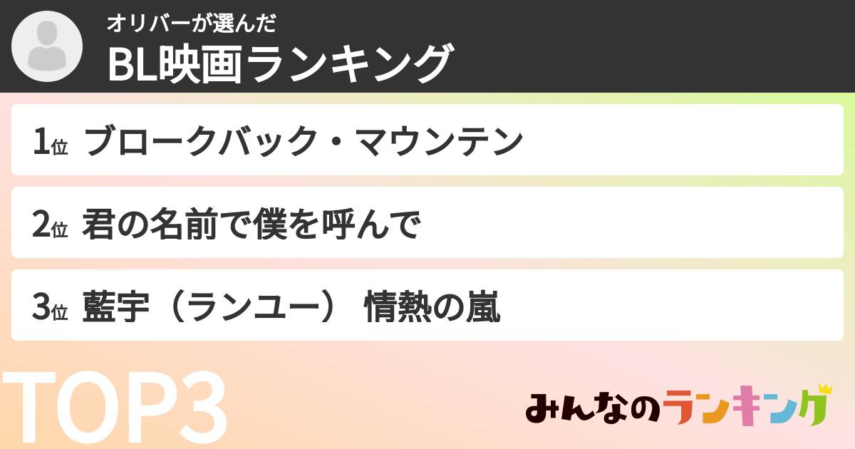 オリバーさんの「BL映画ランキング」