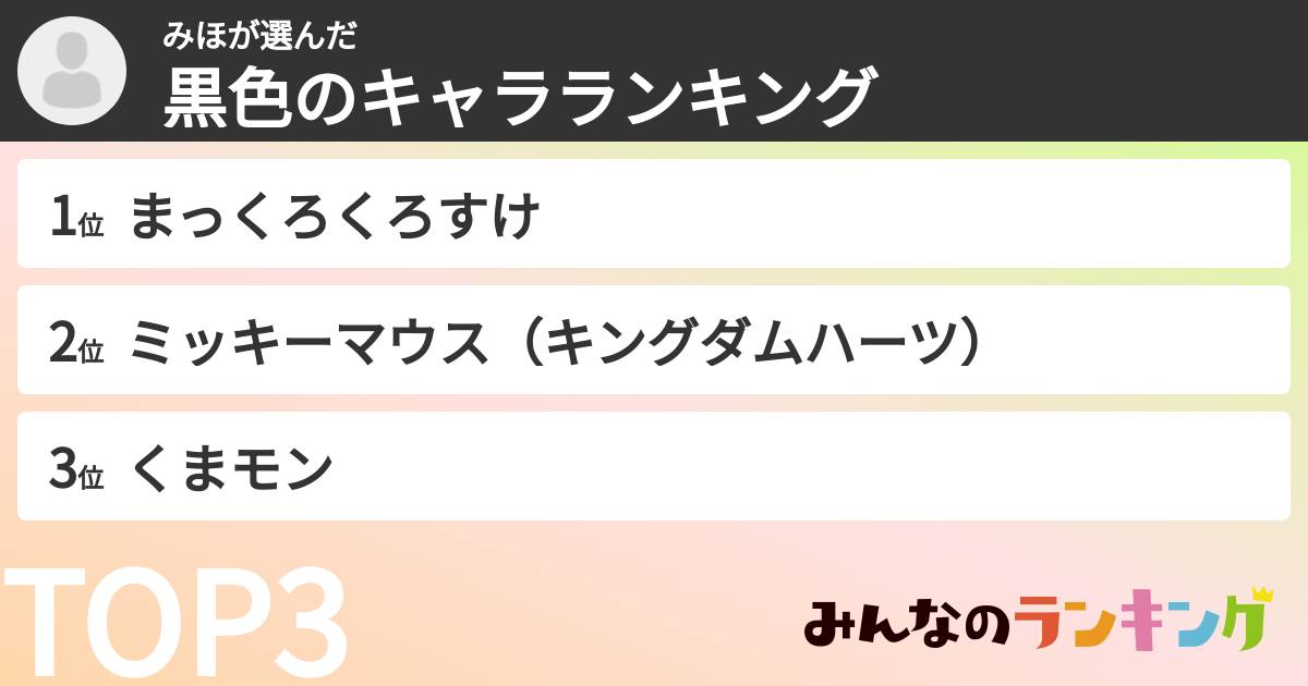 みほさんの「黒色のキャラランキング」
