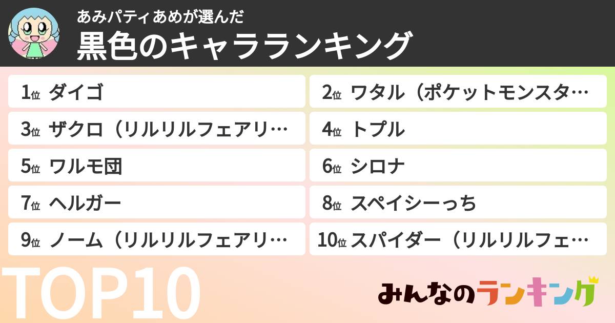 あみパティあめさんの「黒色のキャラランキング」