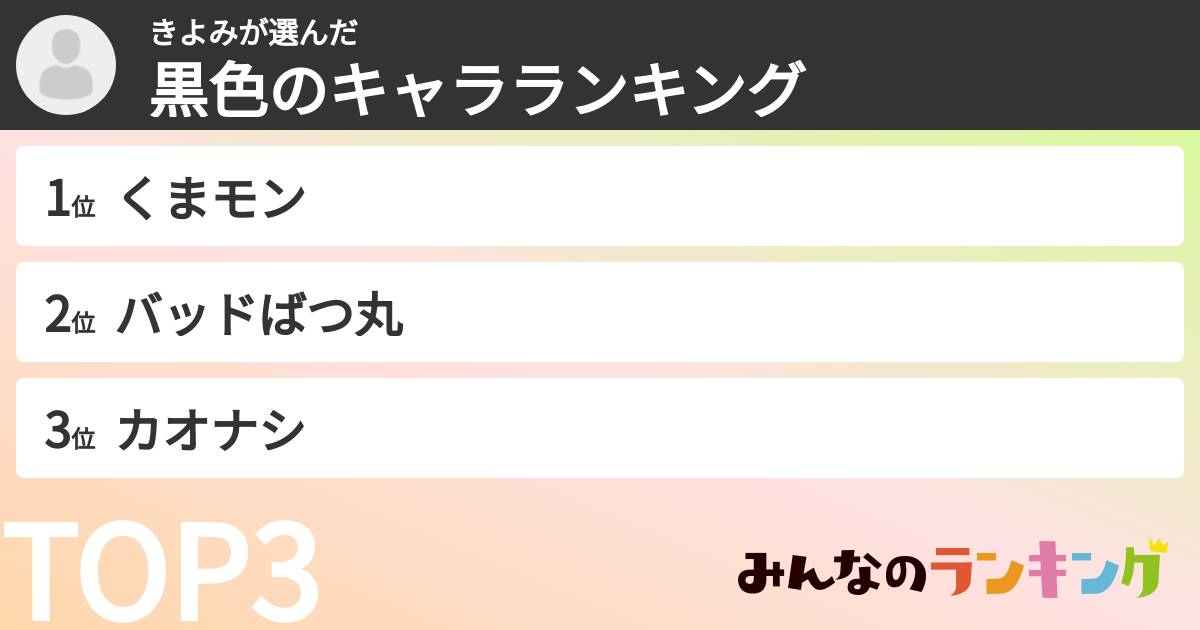 きよみさんの「黒色のキャラランキング」