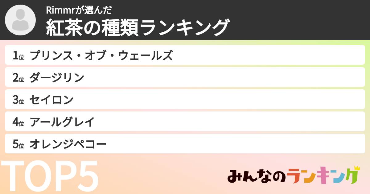 Rimmrさんの「紅茶の種類ランキング」