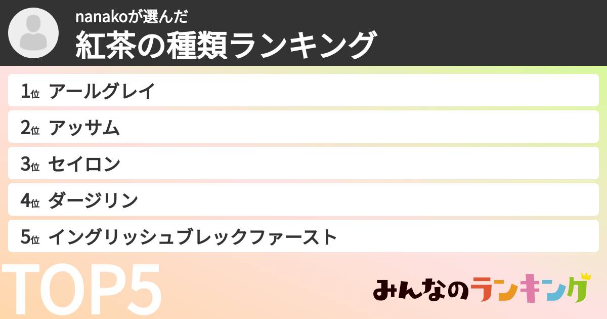 nanakoさんの「紅茶の種類ランキング」