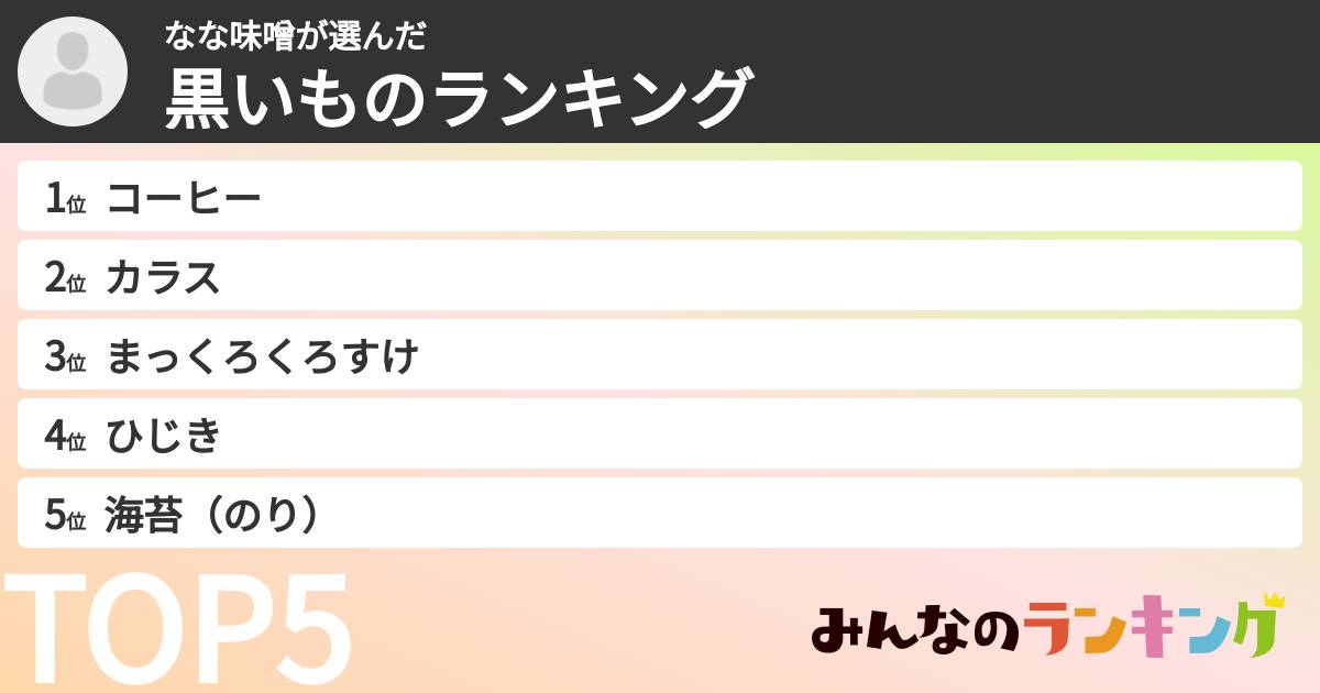 なな味噌さんの「黒いものランキング」