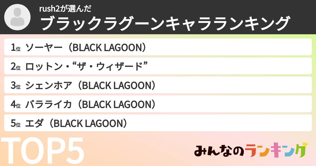 rush2さんの「ブラックラグーンキャラランキング」