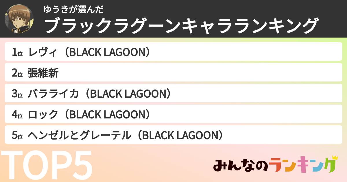 ゆうきさんの「ブラックラグーンキャラランキング」