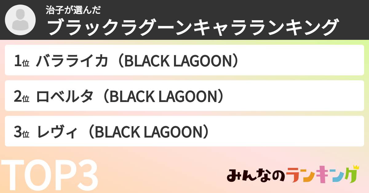 治子さんの「ブラックラグーンキャラランキング」