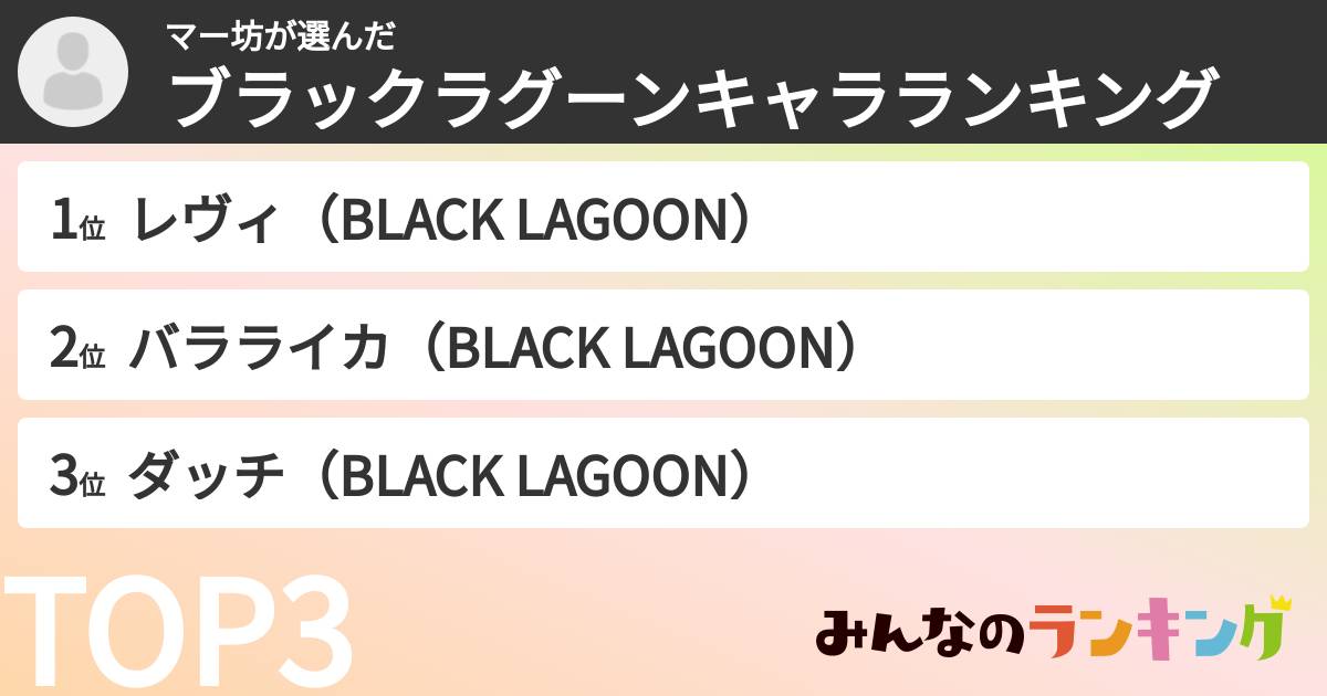 マー坊さんの「ブラックラグーンキャラランキング」