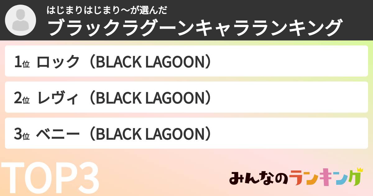 はじまりはじまり~さんの「ブラックラグーンキャラランキング」