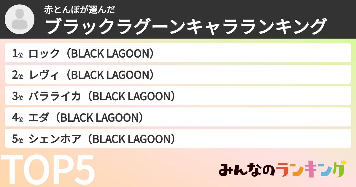 赤とんぼさんの「ブラックラグーンキャラランキング」