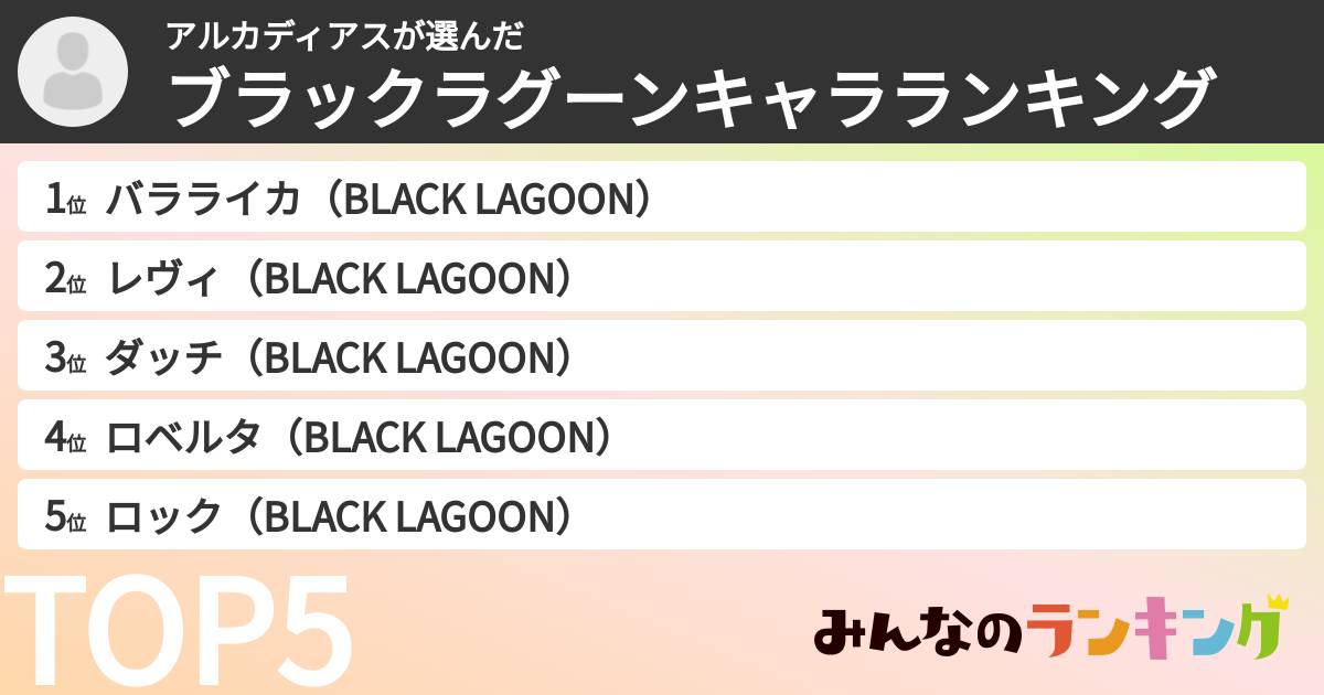 アルカディアスさんの「ブラックラグーンキャラランキング」