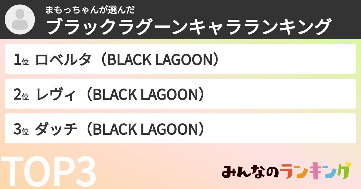 まもっちゃんさんの「ブラックラグーンキャラランキング」