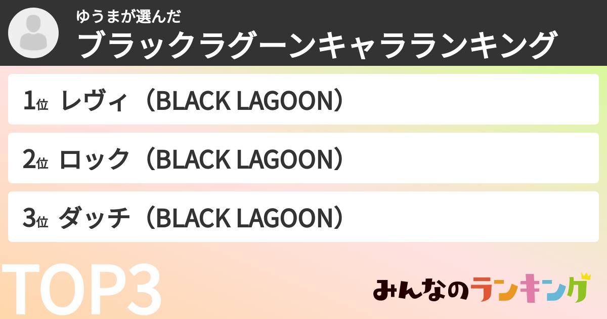 ゆうまさんの「ブラックラグーンキャラランキング」