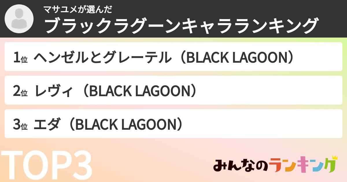 マサユメさんの「ブラックラグーンキャラランキング」