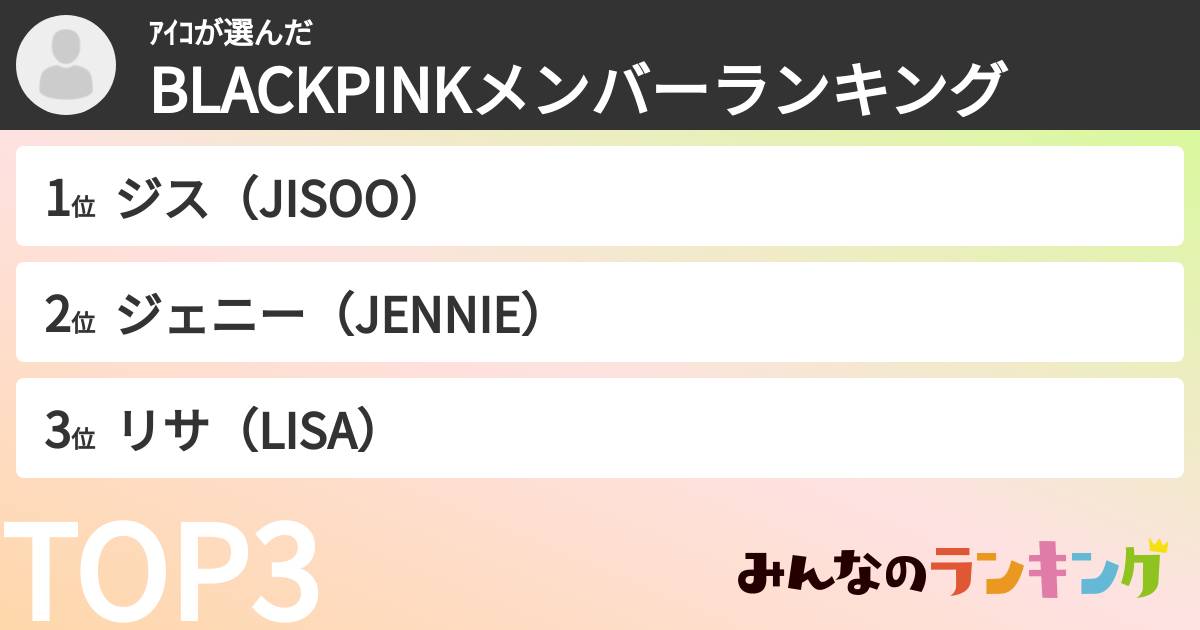 ｱｲｺさんの「BLACKPINKメンバーランキング」
