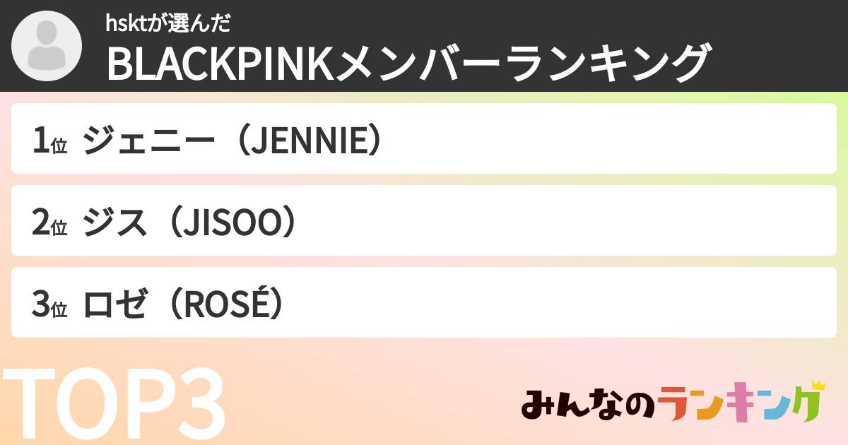 hsktさんの「BLACKPINKメンバーランキング」