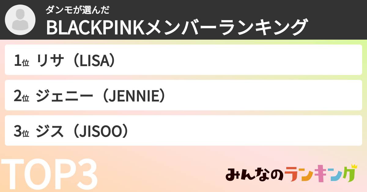 ダンモさんの「BLACKPINKメンバーランキング」