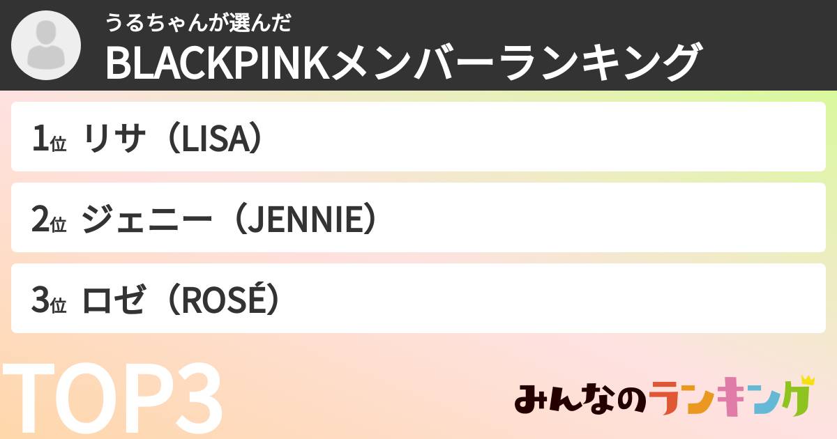 うるちゃんさんの「BLACKPINKメンバーランキング」