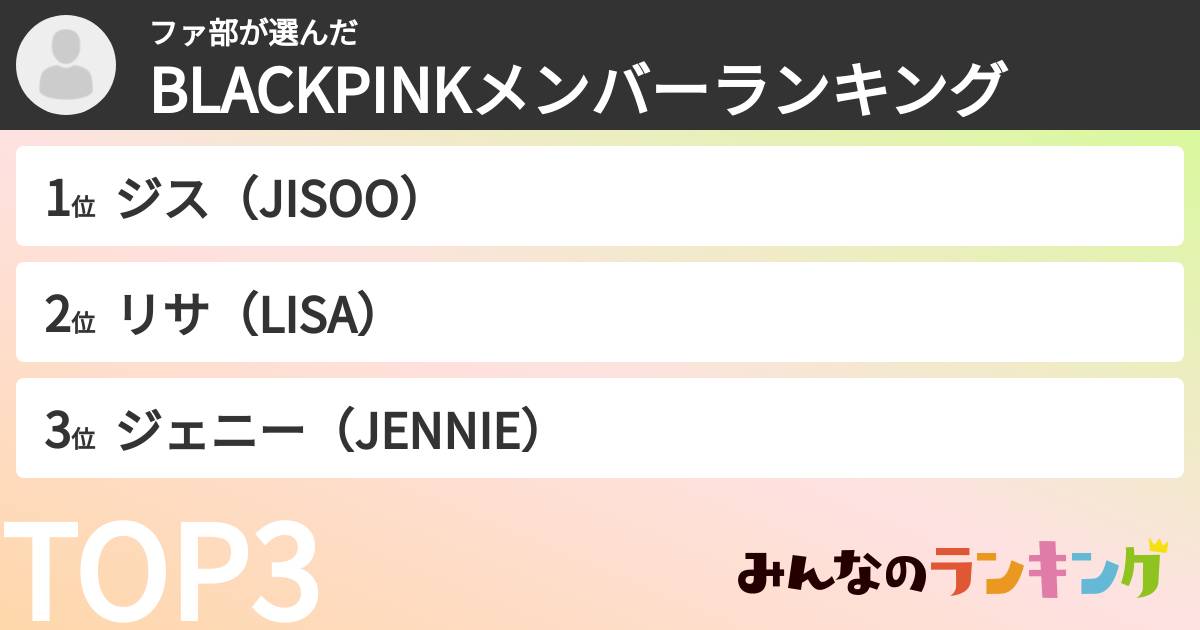 ファ部さんの「BLACKPINKメンバーランキング」