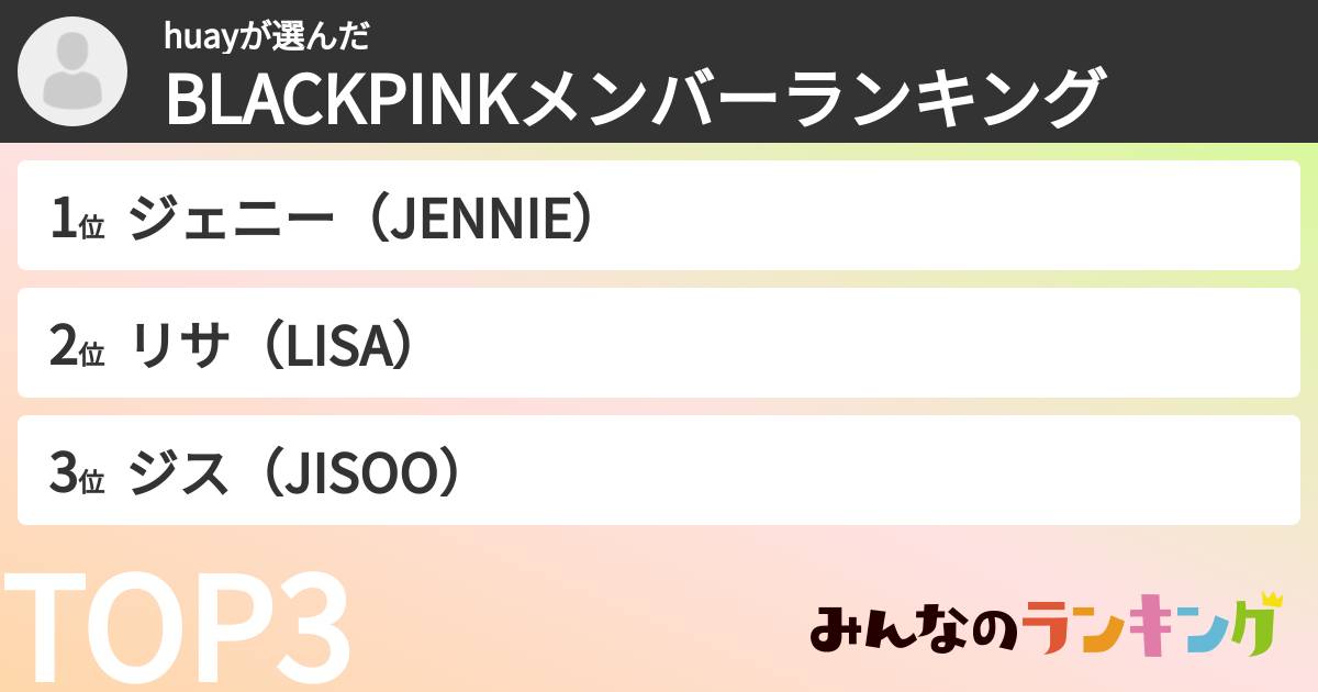 huayさんの「BLACKPINKメンバーランキング」