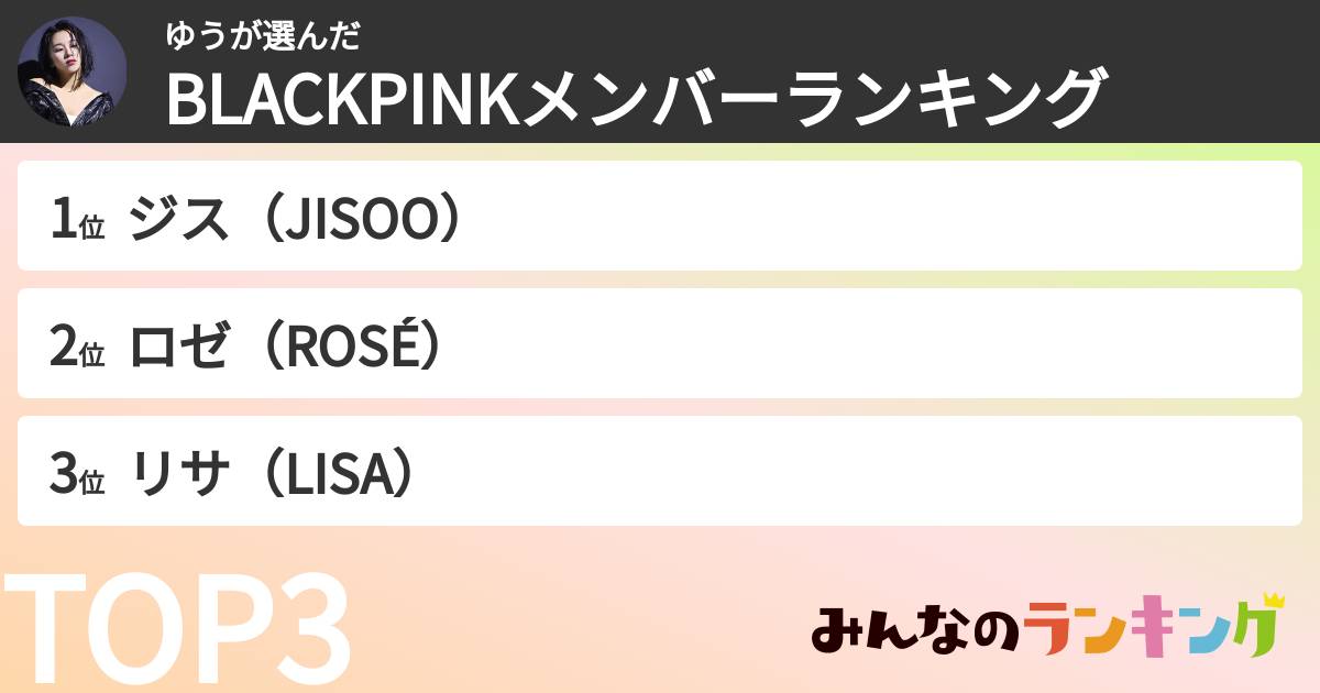 ゆうさんの「BLACKPINKメンバーランキング」