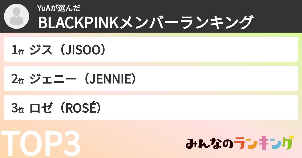 YuAさんの「BLACKPINKメンバーランキング」