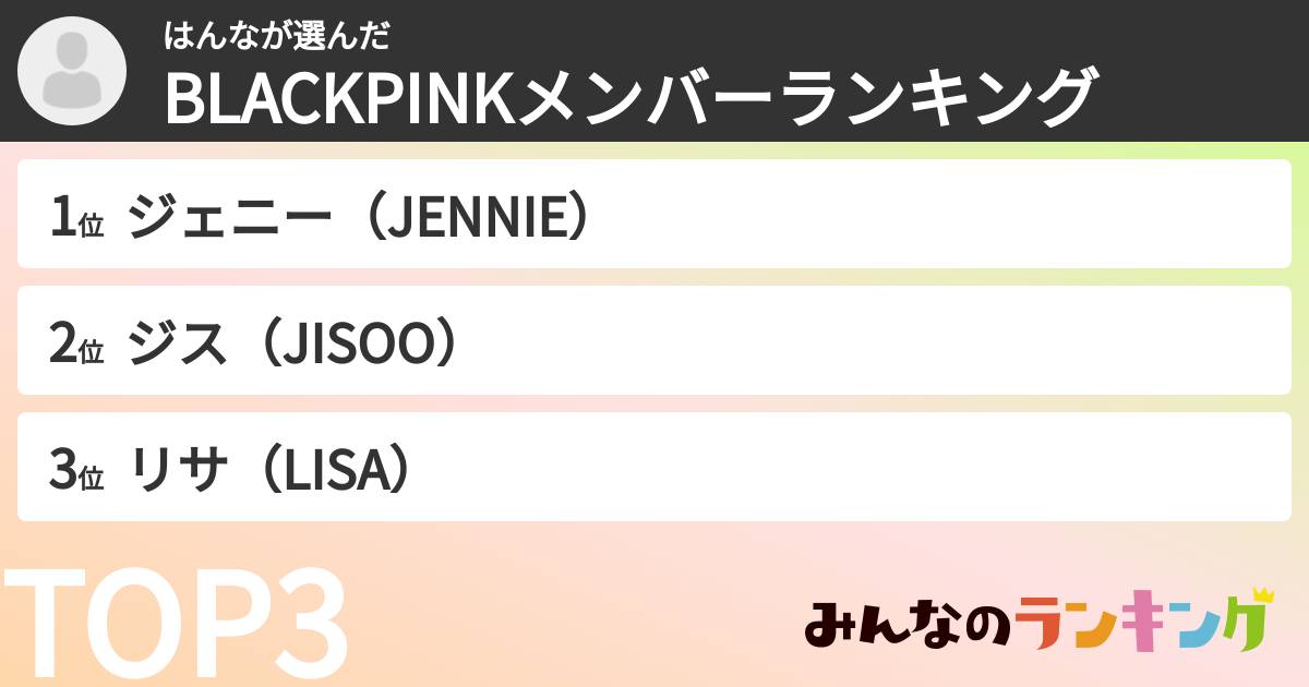 はんなさんの「BLACKPINKメンバーランキング」