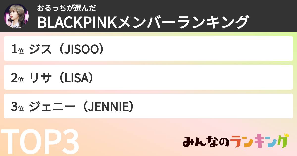 おるっちさんの「BLACKPINKメンバーランキング」