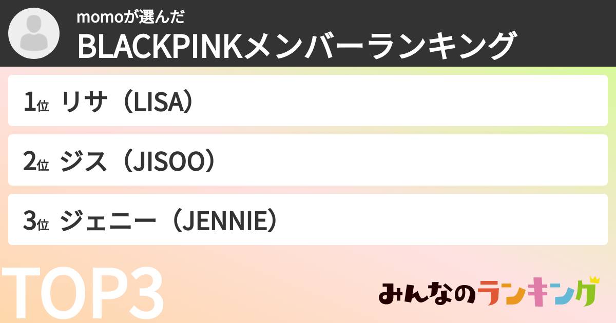 momoさんの「BLACKPINKメンバーランキング」