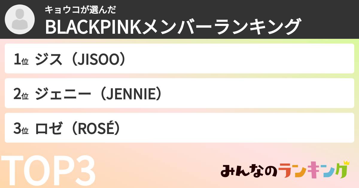 キョウコさんの「BLACKPINKメンバーランキング」