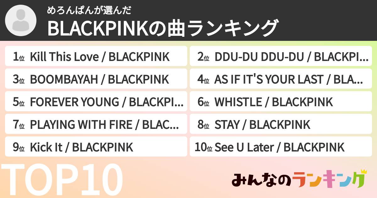 めろんぱんさんの「BLACKPINKの曲ランキング」