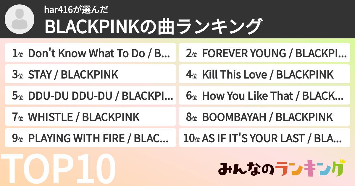 har416さんの「BLACKPINKの曲ランキング」