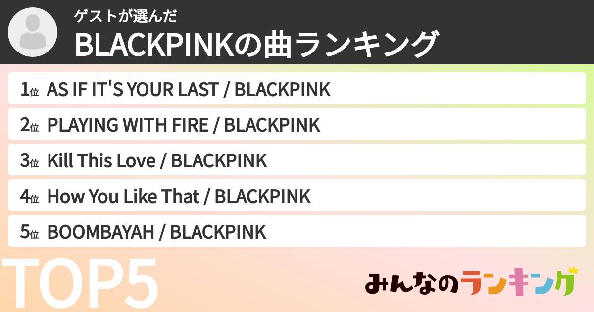 ゲストさんの「BLACKPINKの曲ランキング」