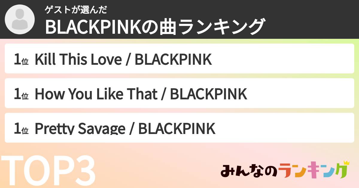 ゲストさんの「BLACKPINKの曲ランキング」