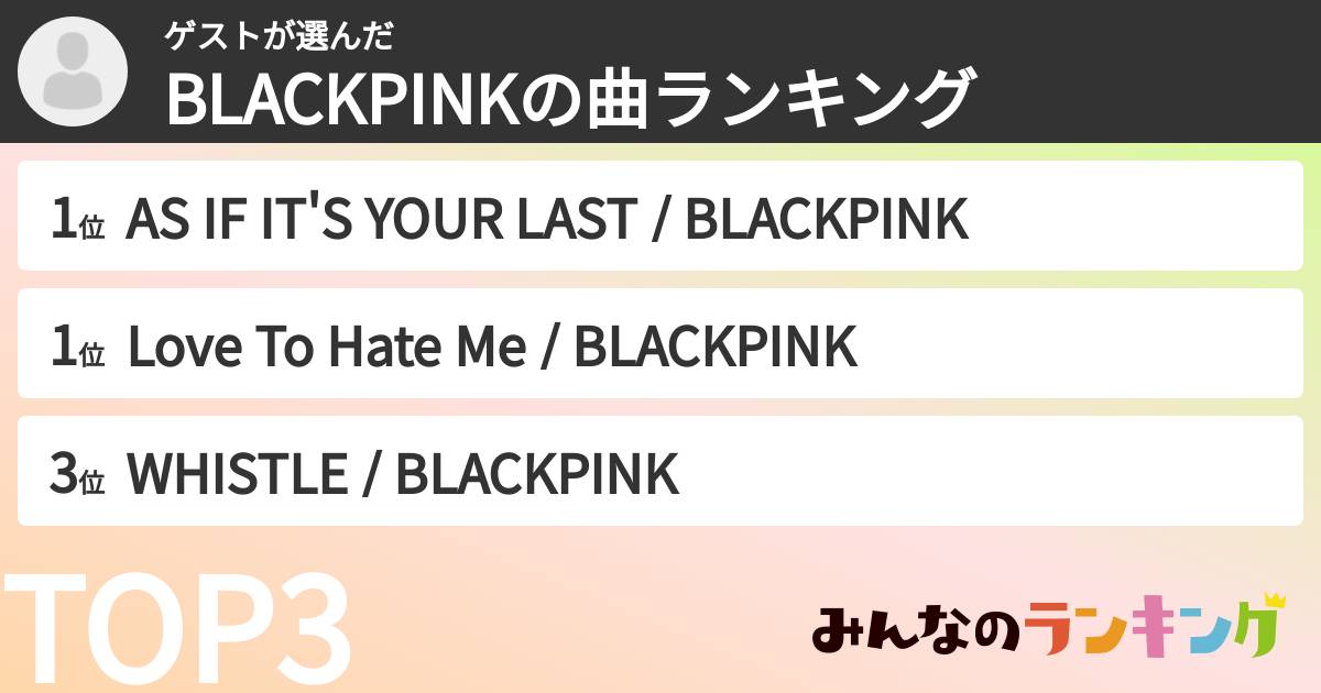 ゲストさんの「BLACKPINKの曲ランキング」