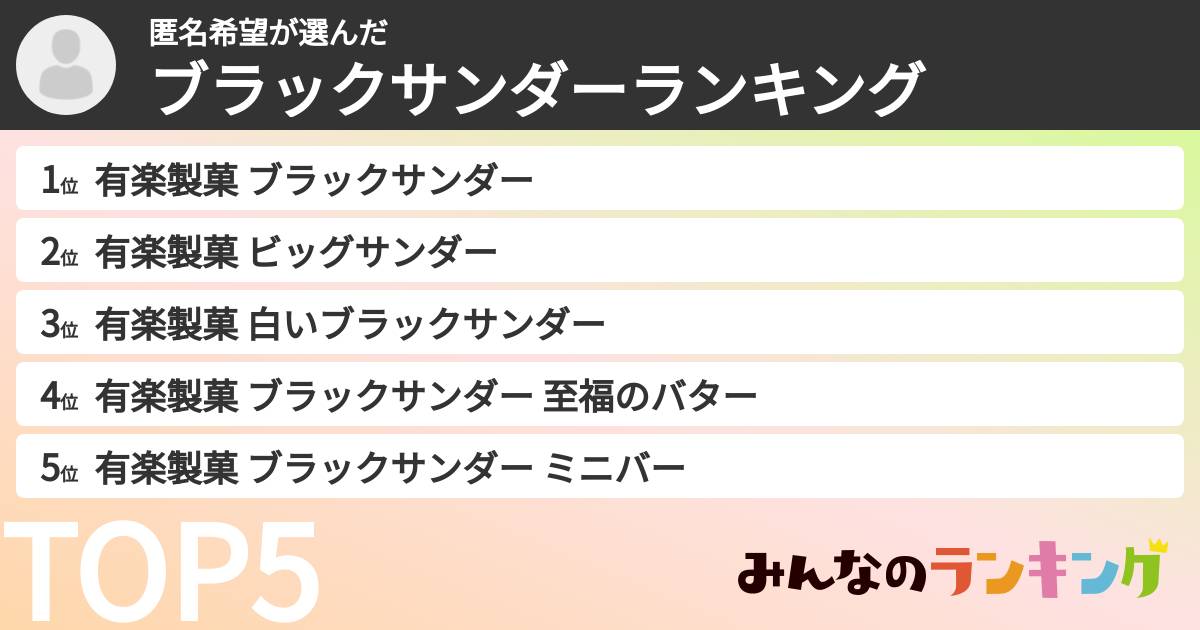 匿名希望さんの「ブラックサンダーランキング」