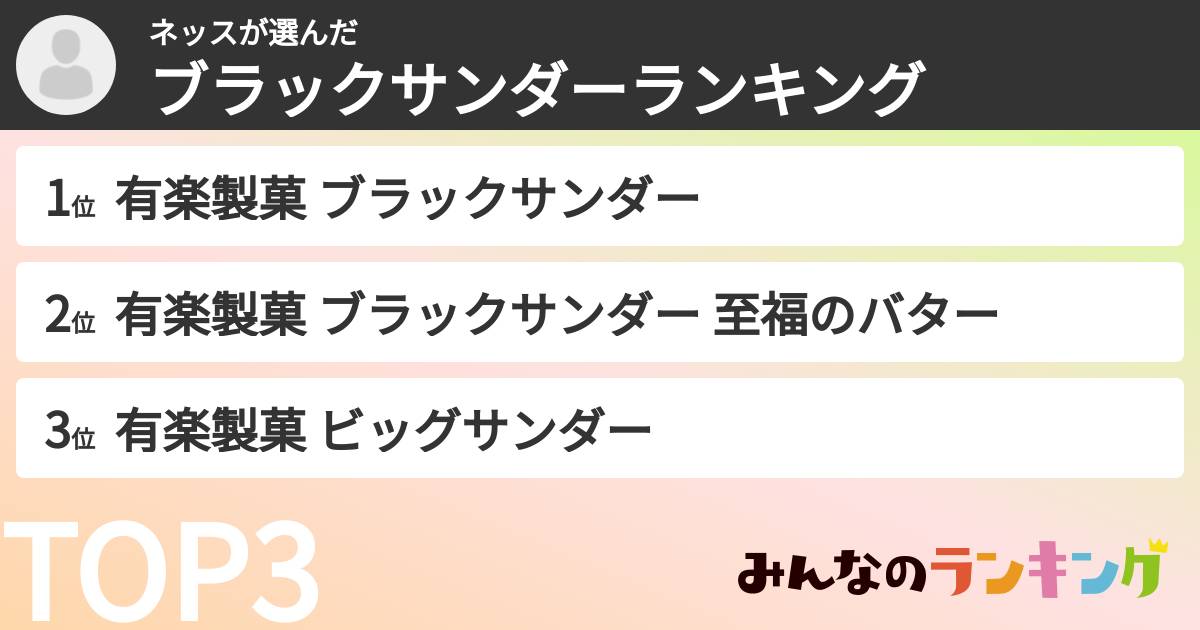 ネッスさんの「ブラックサンダーランキング」