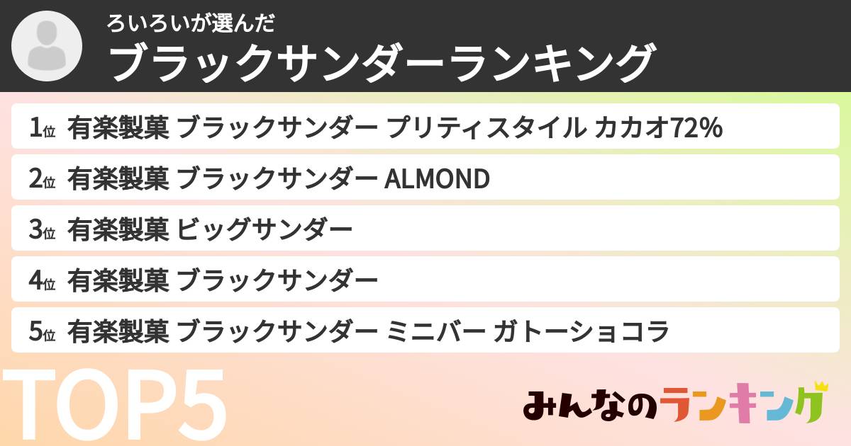 ろいろいさんの「ブラックサンダーランキング」