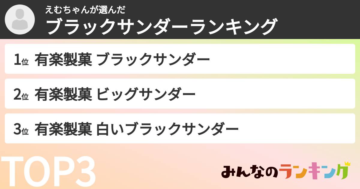 えむちゃんさんの「ブラックサンダーランキング」