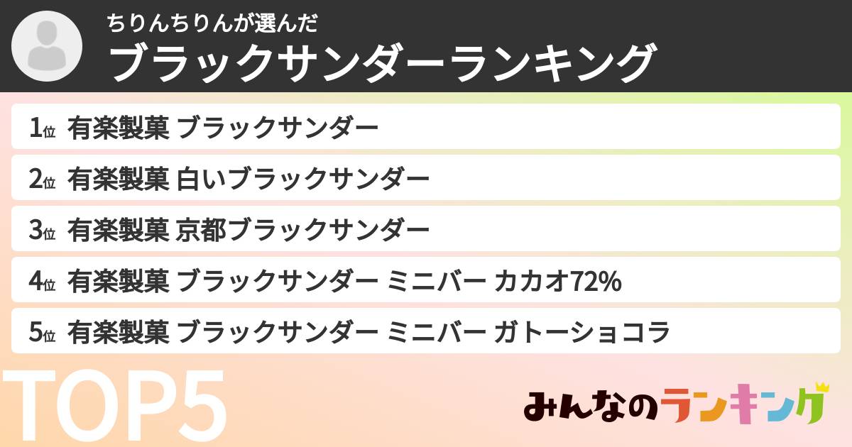 ちりんちりんさんの「ブラックサンダーランキング」