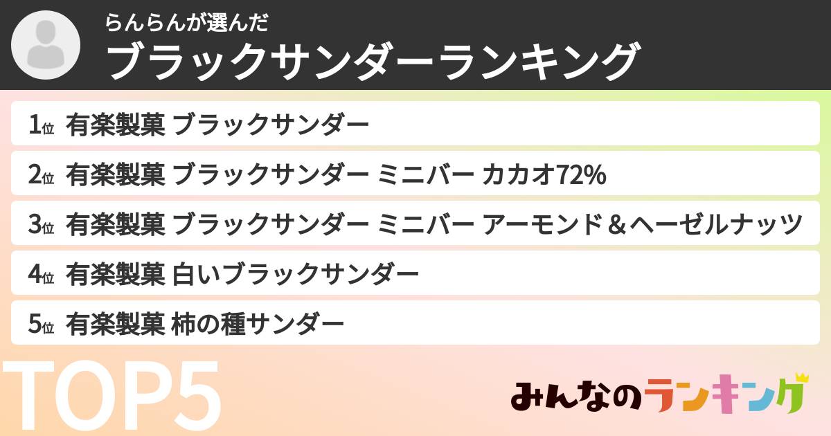 らんらんさんの「ブラックサンダーランキング」