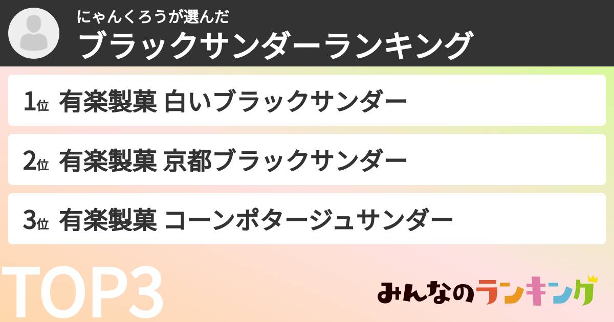 にゃんくろうさんの「ブラックサンダーランキング」