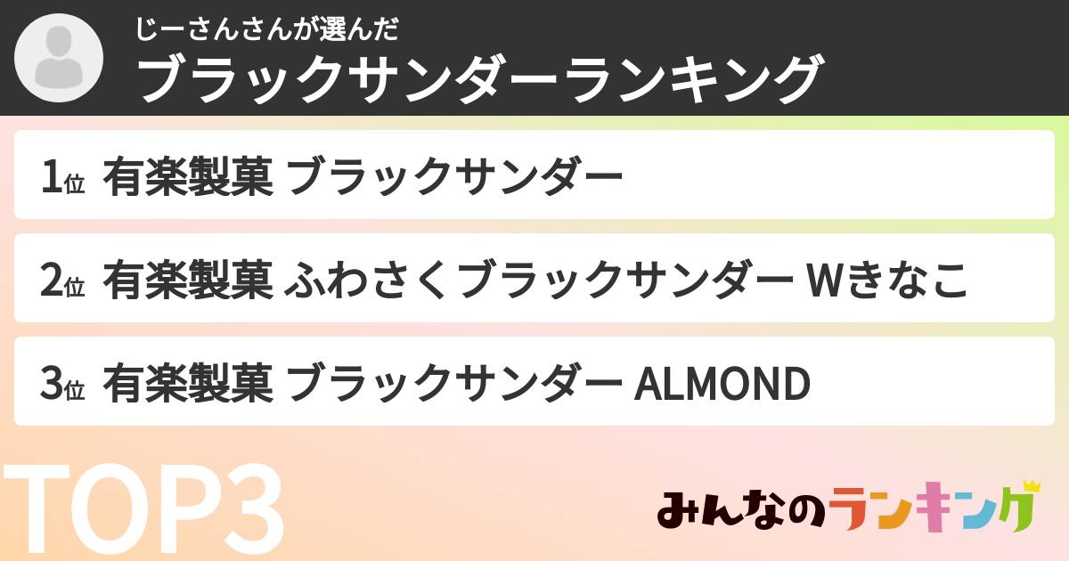 じーさんさんさんの「ブラックサンダーランキング」