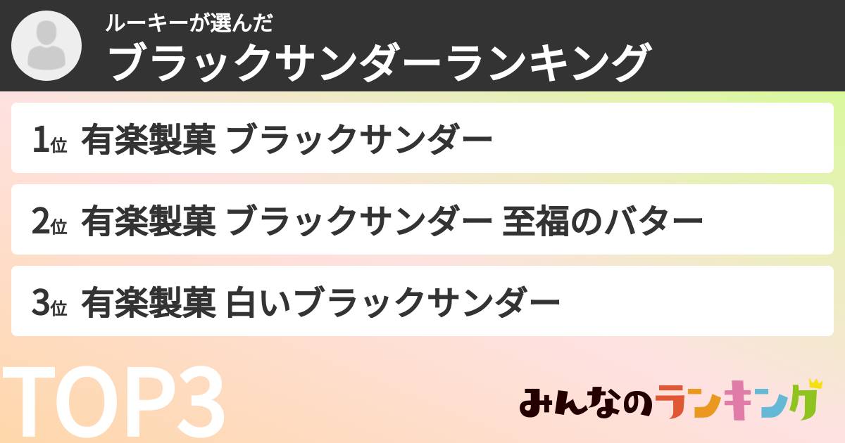 ルーキーさんの「ブラックサンダーランキング」